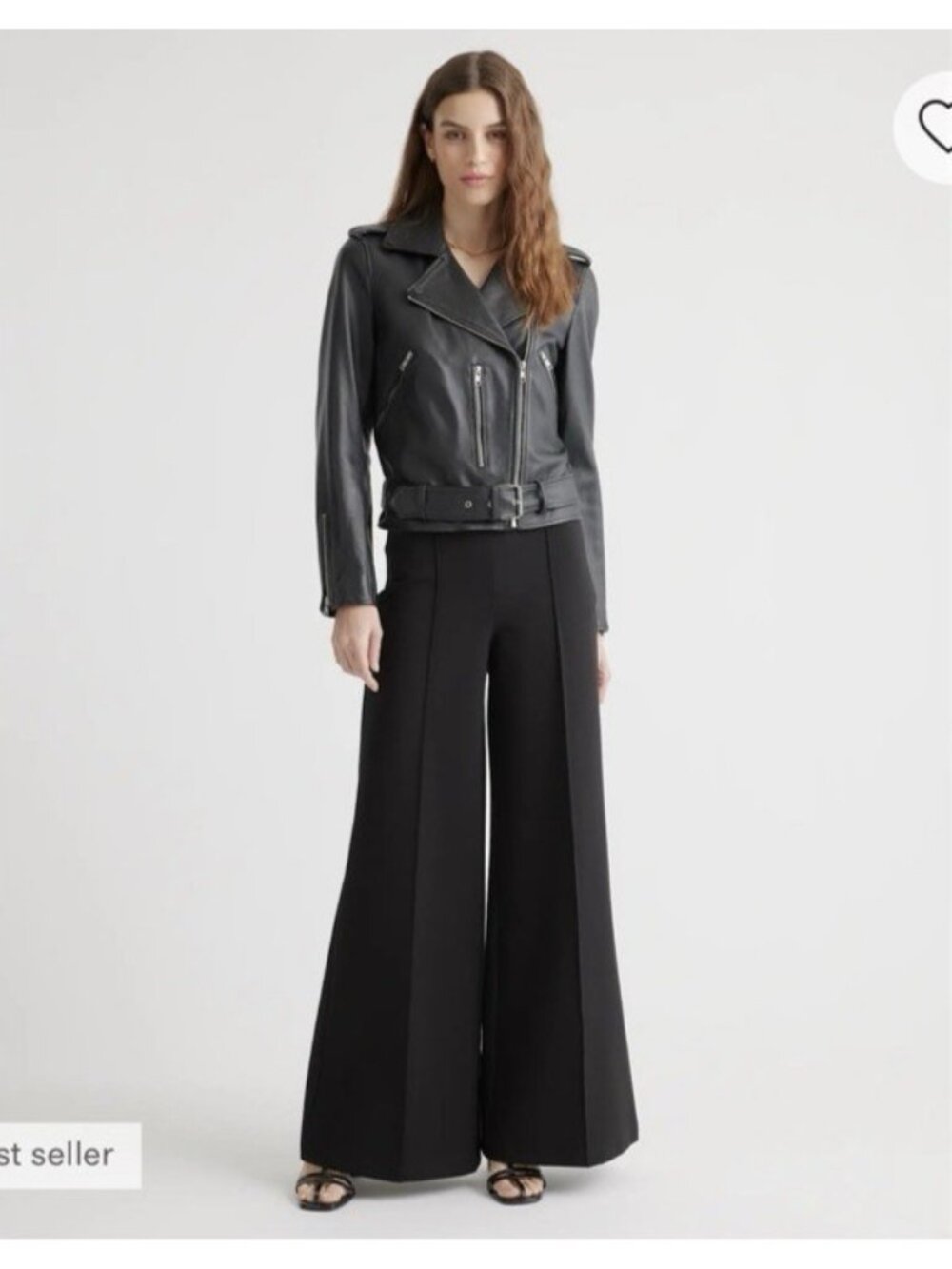 Quince Ultra-Stretch Ponte Super Wide Leg Ankle Pant Black Size S